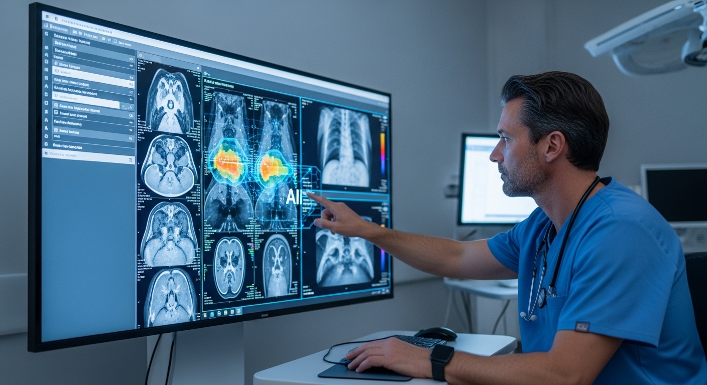Doctor reviewing AI-enabled medical imaging before diagnosis