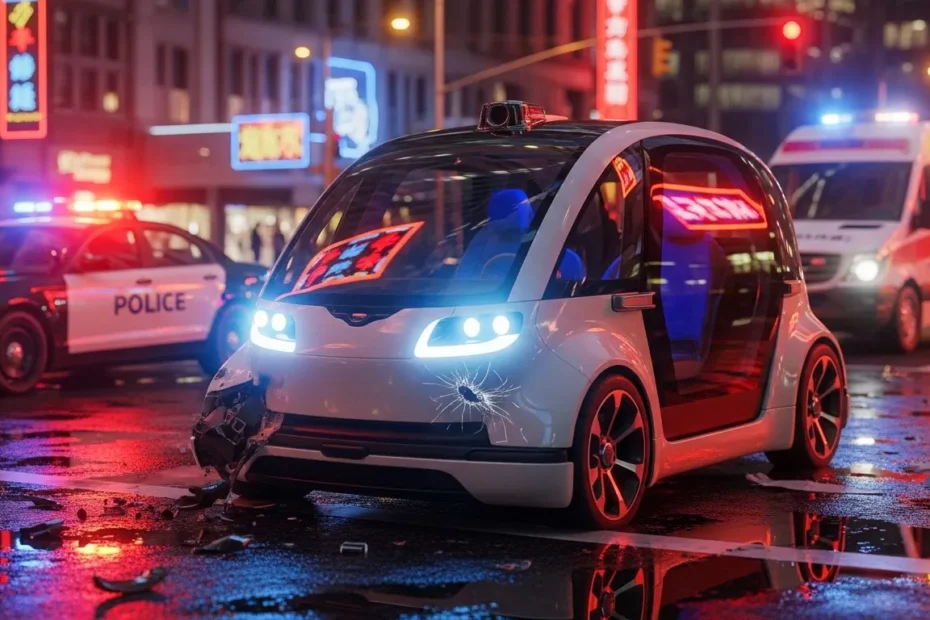 Driverless robotaxi stopped after a city crash