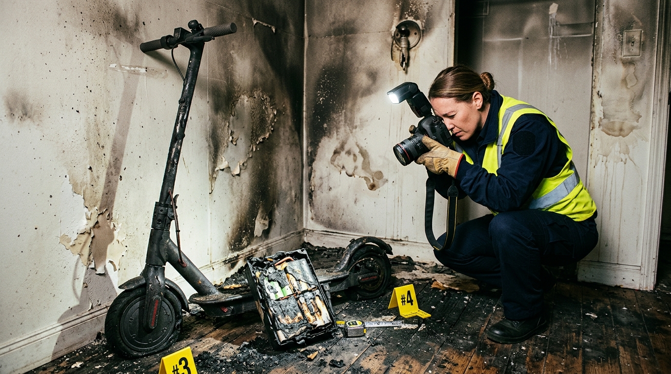 Fire investigation after e-bike or scooter battery incident