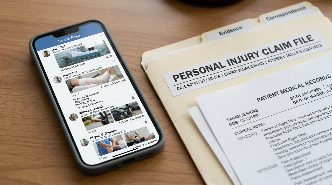 Smartphone social media posts, location tags, comments, and privacy settings reviewed as injury claim evidence